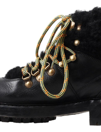 Dolce & Gabbana Black Leather Bernini Shearling Boots Shoes - Ellie Belle