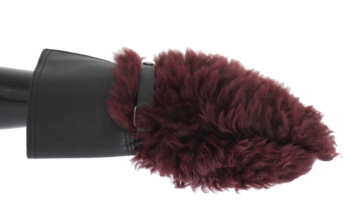 Dolce & Gabbana Black Leather Bordeaux Shearling Gloves - Ellie Belle