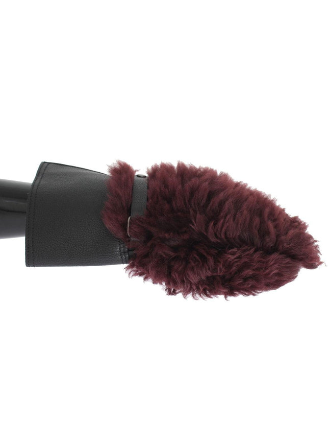 Dolce & Gabbana Black Leather Bordeaux Shearling Gloves - Ellie Belle