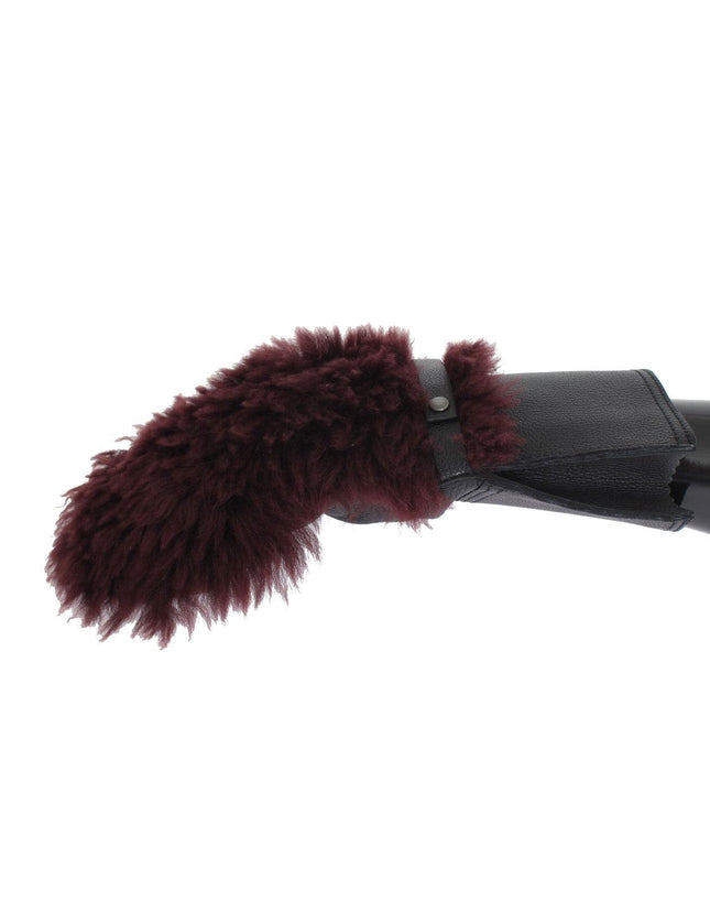 Dolce & Gabbana Black Leather Bordeaux Shearling Gloves - Ellie Belle