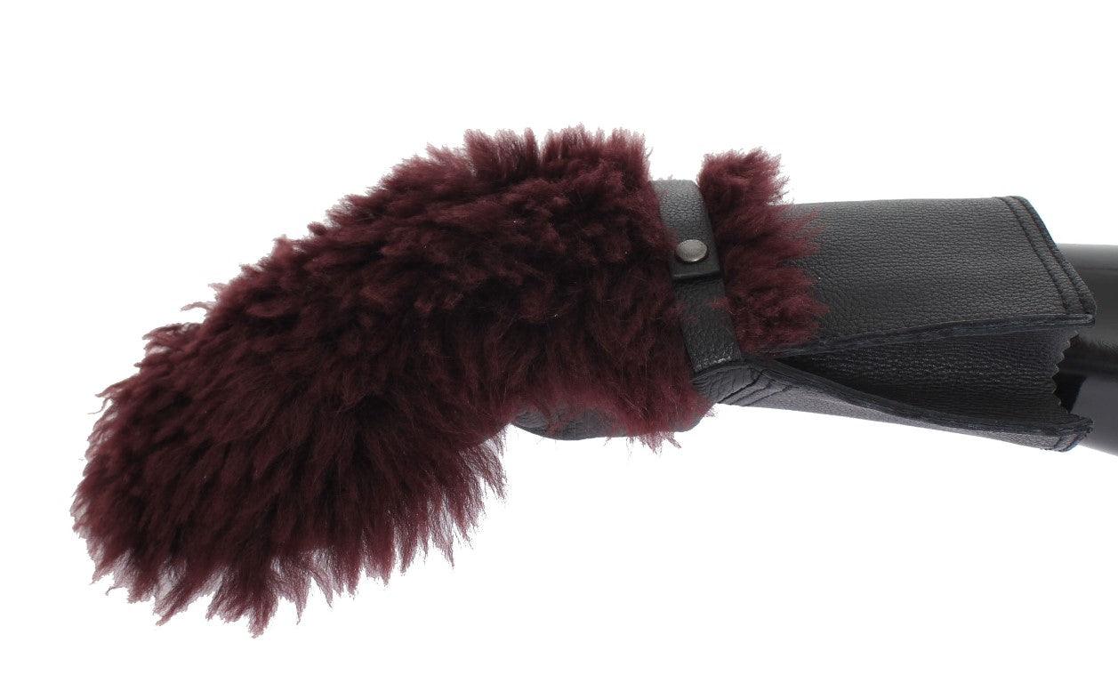 Dolce & Gabbana Black Leather Bordeaux Shearling Gloves - Ellie Belle