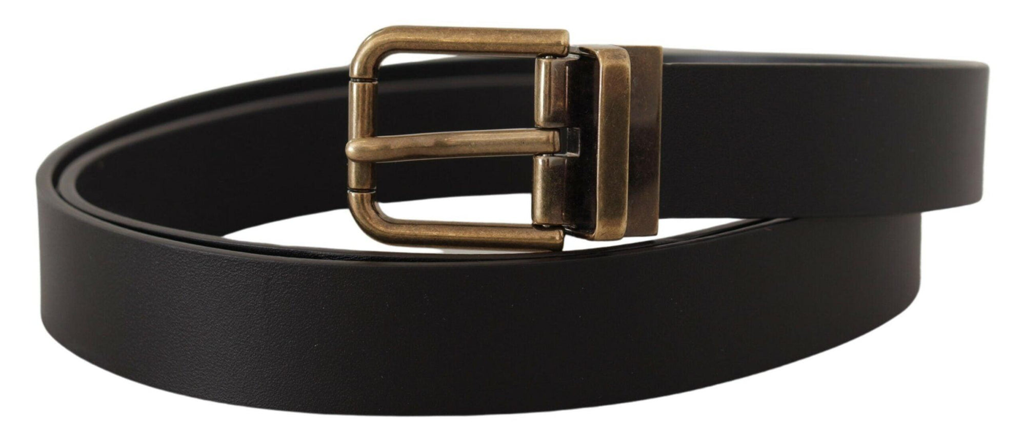 Dolce & Gabbana Black Leather Brass Metal Box Buckle Belt - Ellie Belle