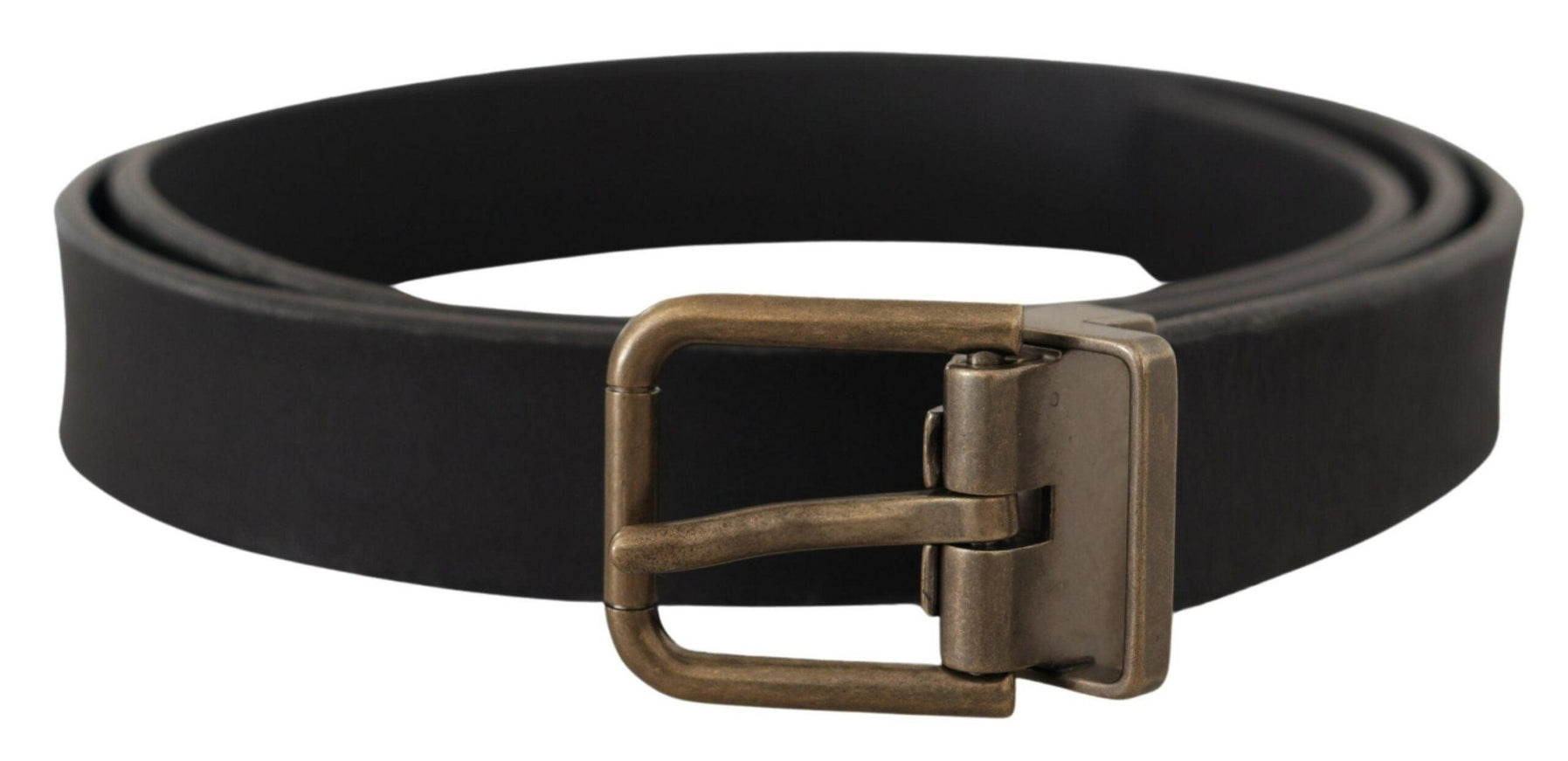 Dolce & Gabbana Black Leather Brass Metal Grain Buckle Classic Belt - Ellie Belle