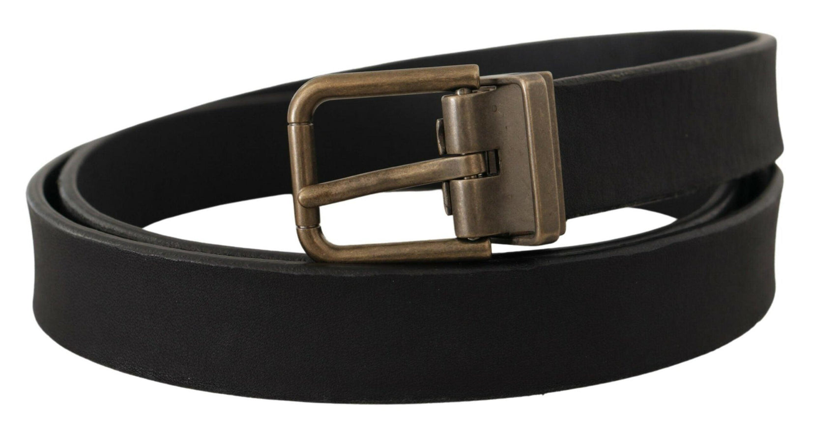 Dolce & Gabbana Black Leather Brass Metal Grain Buckle Classic Belt - Ellie Belle