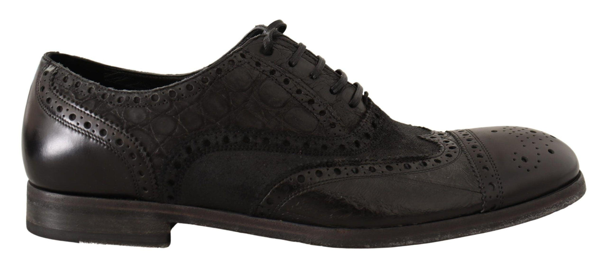 Dolce & Gabbana Black Leather Brogue Wing Tip Men Formal Shoes - Ellie Belle