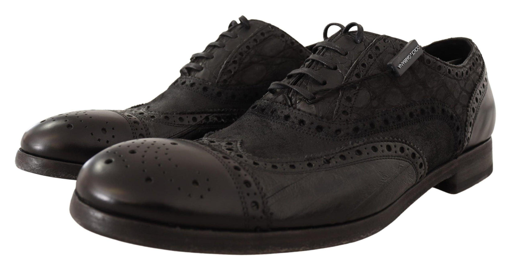 Dolce & Gabbana Black Leather Brogue Wing Tip Men Formal Shoes - Ellie Belle