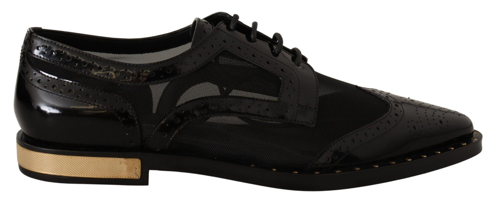 Dolce & Gabbana Black Leather Broques Sheer Wingtip Shoes - Ellie Belle