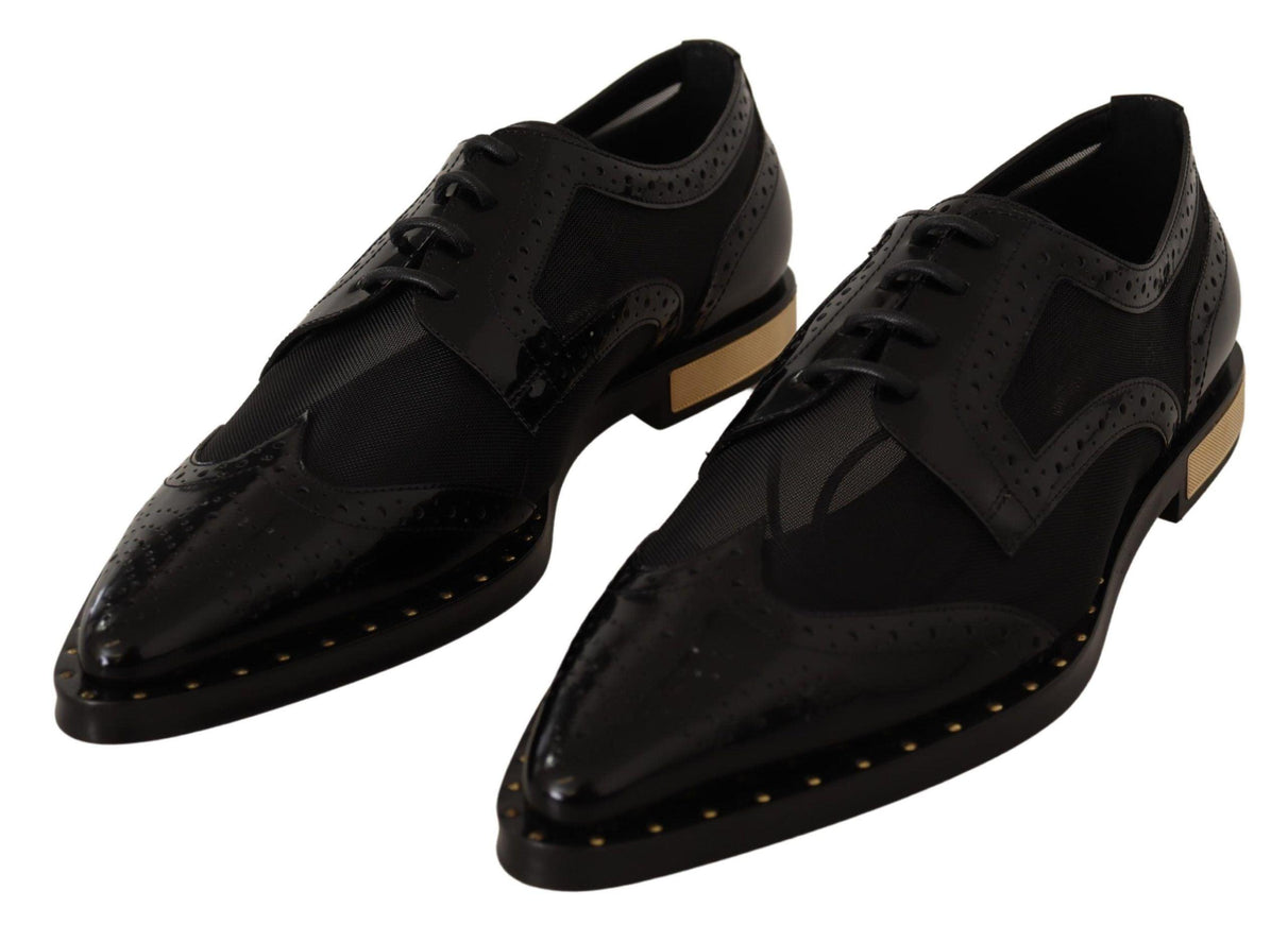 Dolce & Gabbana Black Leather Broques Sheer Wingtip Shoes - Ellie Belle