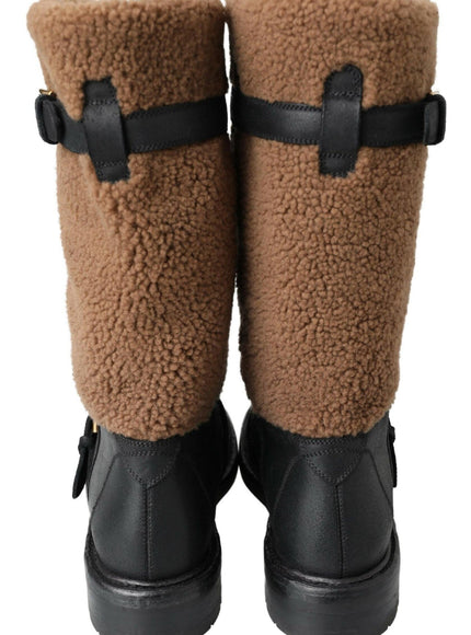 Dolce & Gabbana Black Leather Brown Shearling Boots