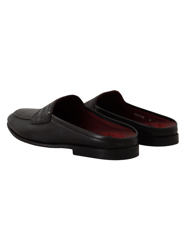 Dolce & Gabbana Black Leather Caiman Sandals Slides Slip Shoes - Ellie Belle