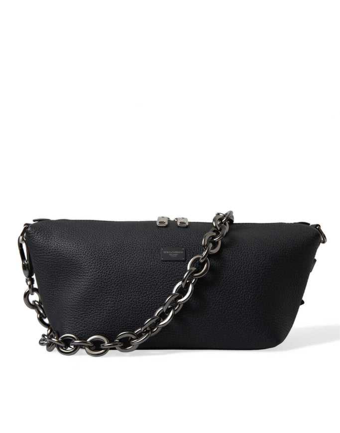 Dolce & Gabbana Black Leather Chain Strap Baguette Shoulder Bag - Ellie Belle