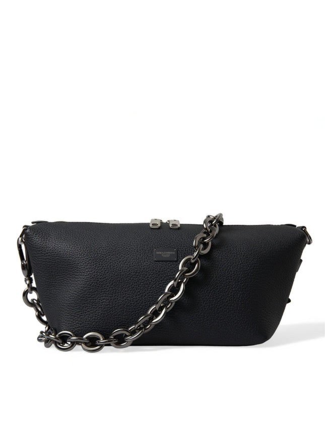 Dolce & Gabbana Black Leather Chain Strap Baguette Shoulder Bag - Ellie Belle
