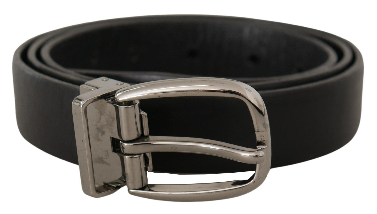 Dolce & Gabbana Black Leather Chrome Logo Metal Buckle Belt - Ellie Belle