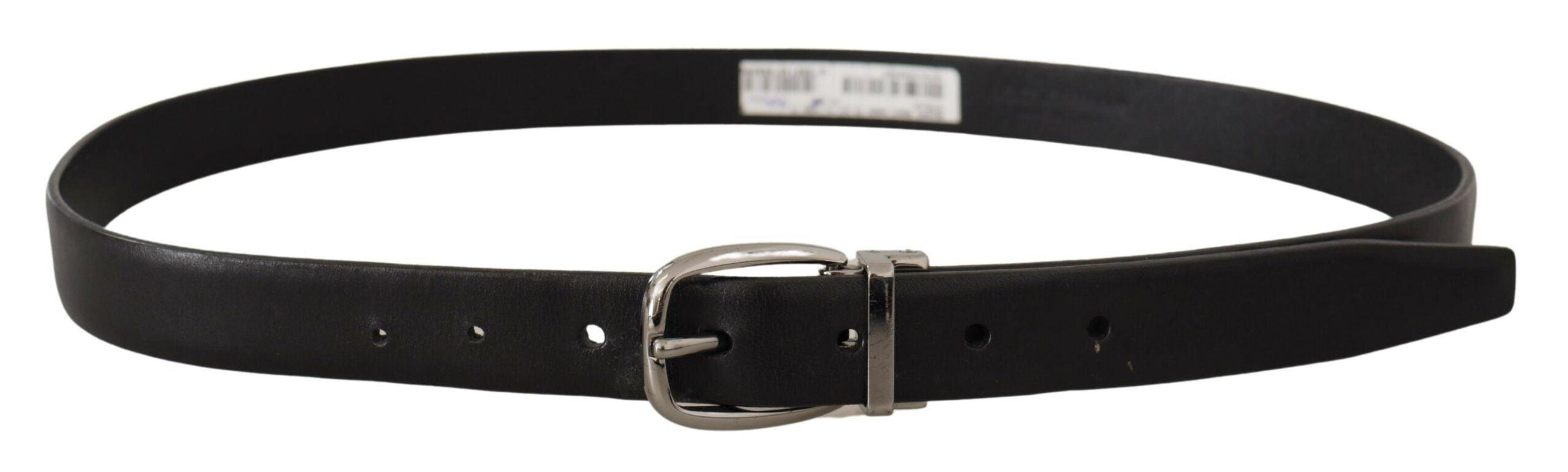 Dolce & Gabbana Black Leather Chrome Logo Metal Buckle Belt - Ellie Belle