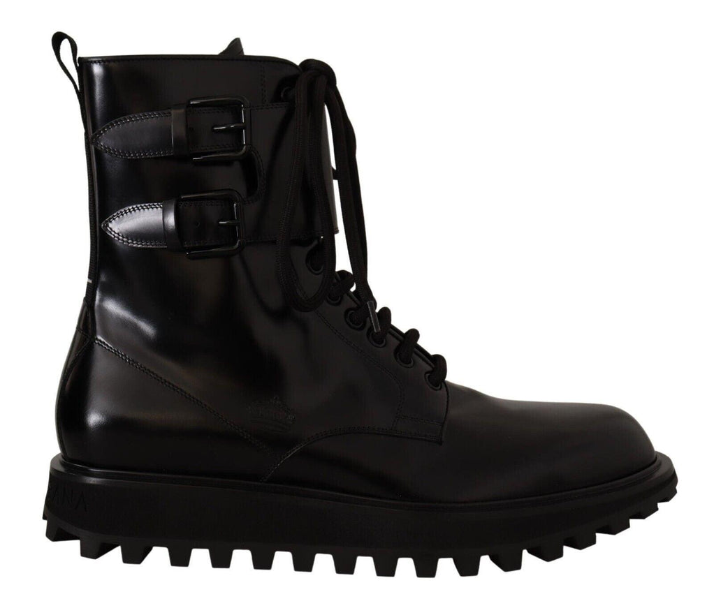 Dolce & Gabbana Black Leather Combat Lace Up Mens Boots Shoes - Ellie Belle