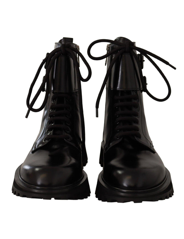 Dolce & Gabbana Black Leather Combat Lace Up Mens Boots Shoes - Ellie Belle