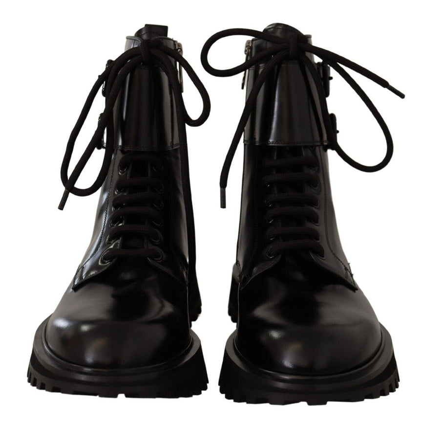 Dolce & Gabbana Black Leather Combat Lace Up Mens Boots Shoes - Ellie Belle