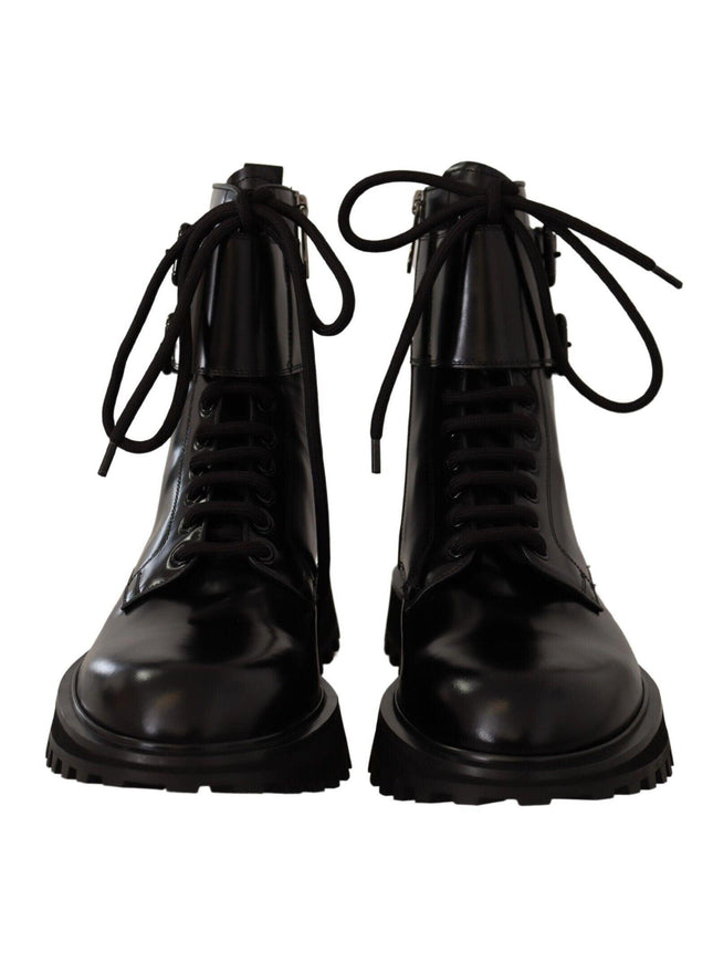 Dolce & Gabbana Black Leather Combat Lace Up Mens Boots Shoes - Ellie Belle