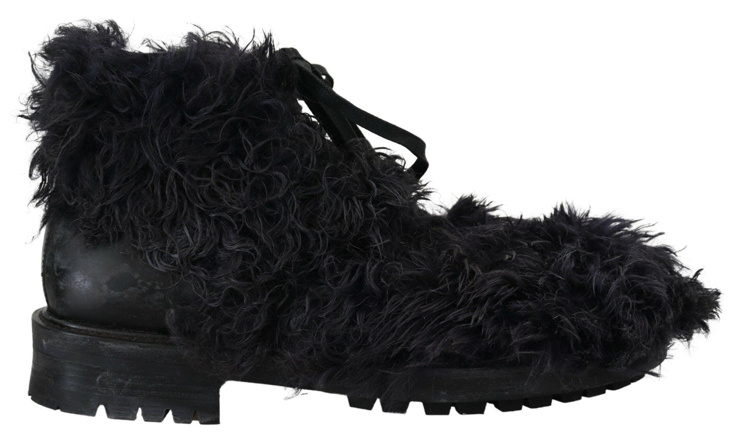 Dolce & Gabbana Black Leather Combat Shearling Boots Shoes - Ellie Belle