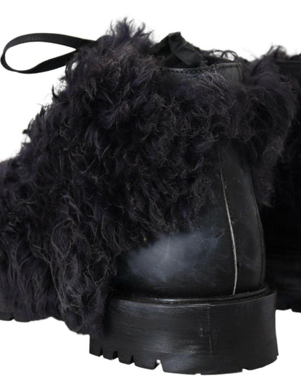 Dolce & Gabbana Black Leather Combat Shearling Boots Shoes - Ellie Belle