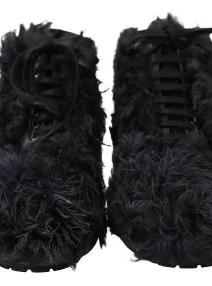 Dolce & Gabbana Black Leather Combat Shearling Boots Shoes - Ellie Belle