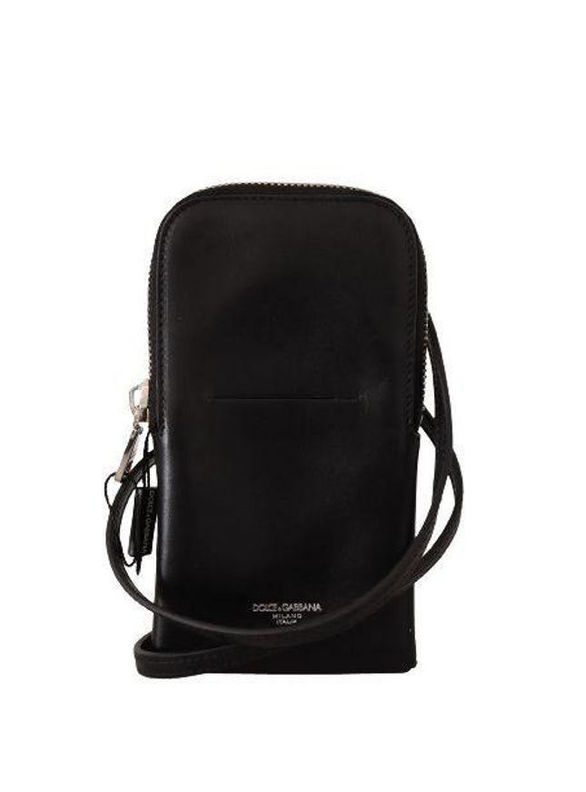 Dolce & Gabbana Black Leather Cross Body Neck Strap Card Slot Pocket wallet - Ellie Belle
