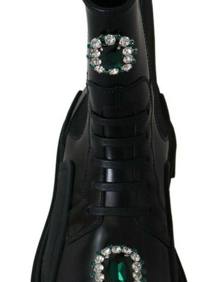 Dolce & Gabbana Black Leather Crystal Combat Boots - Ellie Belle
