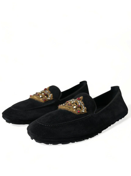 Dolce & Gabbana Black Leather Crystal Crown Loafers Shoes - Ellie Belle