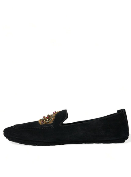 Dolce & Gabbana Black Leather Crystal Crown Loafers Shoes - Ellie Belle