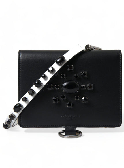 Dolce & Gabbana Black Leather Crystal Embellished Card Holder Wallet - Ellie Belle