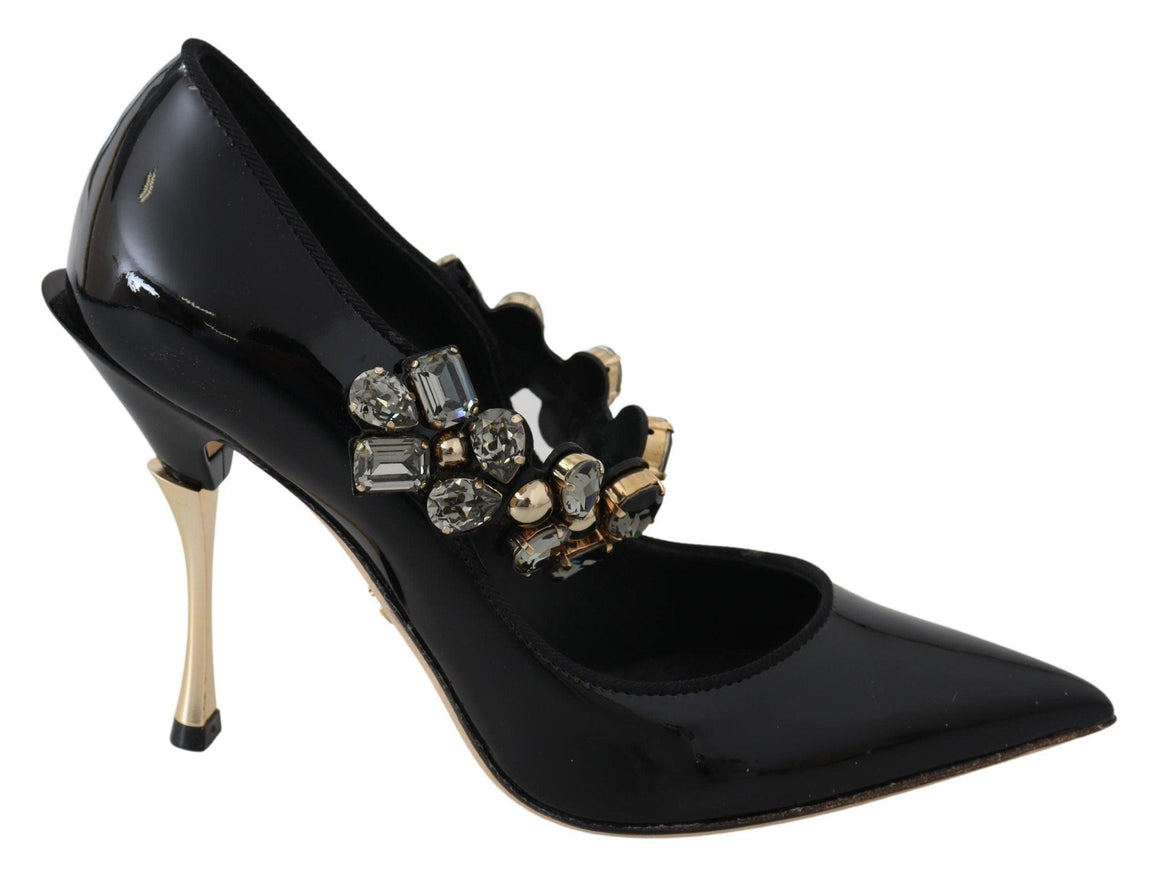 Dolce & Gabbana Black Leather Crystal Shoes Mary Jane Pumps - Ellie Belle