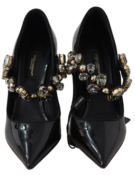 Dolce & Gabbana Black Leather Crystal Shoes Mary Jane Pumps - Ellie Belle