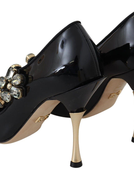Dolce & Gabbana Black Leather Crystal Shoes Mary Jane Pumps - Ellie Belle