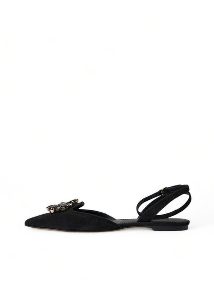 Dolce & Gabbana Black Leather Crystal Slingback Flats Shoes - Ellie Belle