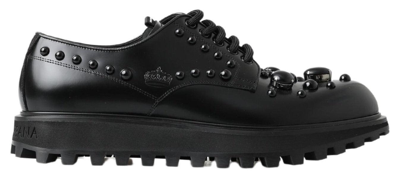 Dolce & Gabbana Black Leather Crystal Studded Dress Shoes - Ellie Belle