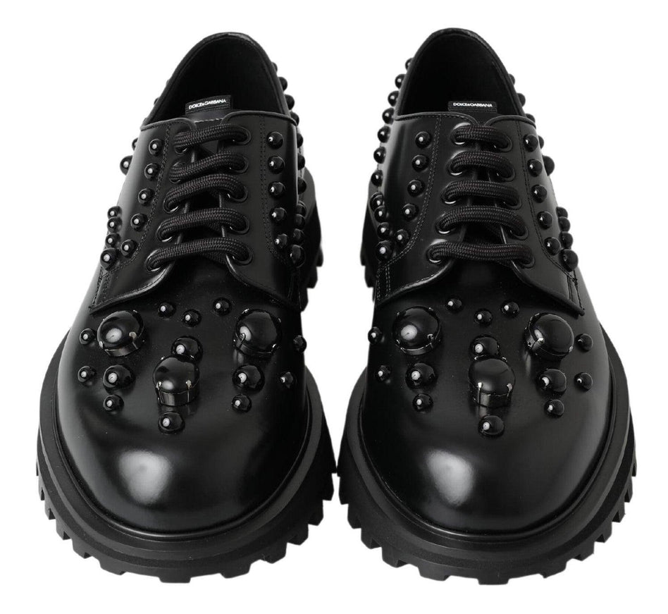 Dolce & Gabbana Black Leather Crystal Studded Dress Shoes - Ellie Belle