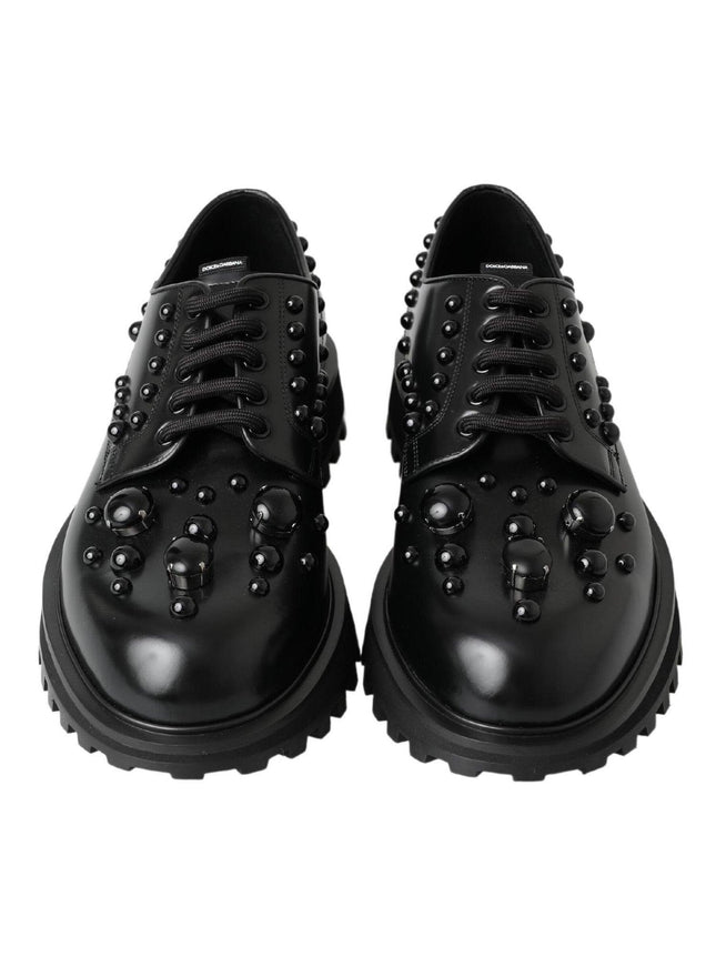 Dolce & Gabbana Black Leather Crystal Studded Dress Shoes - Ellie Belle