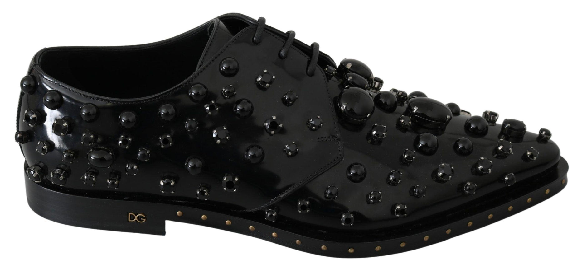 Dolce & Gabbana Black Leather Crystals Dress Broque Shoes - Ellie Belle