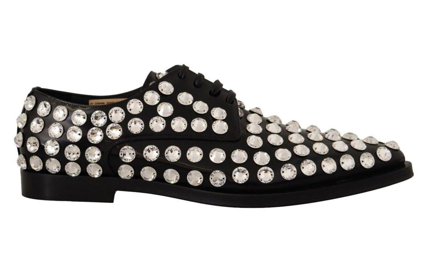 Dolce & Gabbana Black Leather Crystals Lace Up Formal Shoes - Ellie Belle