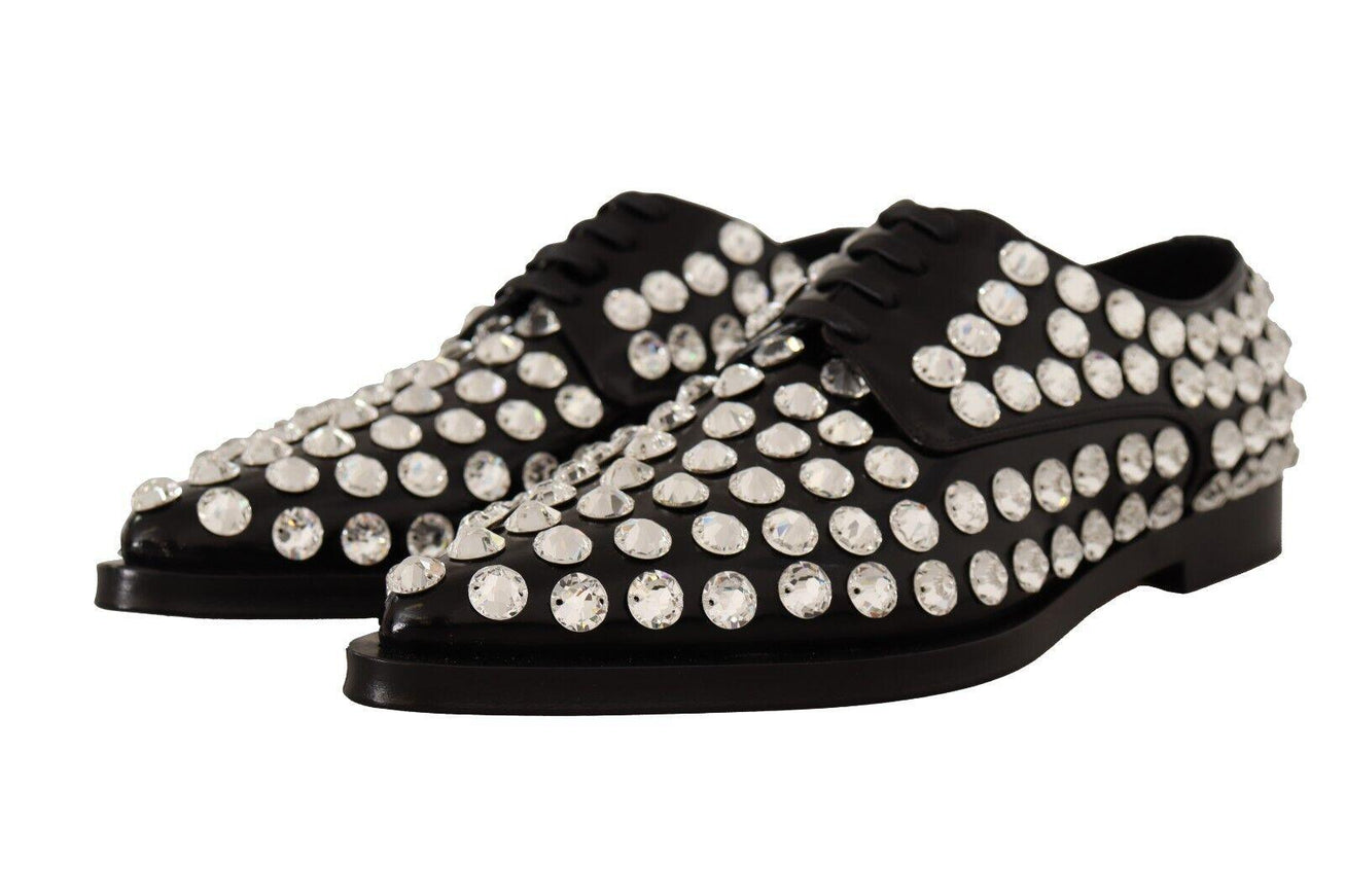 Dolce & Gabbana Black Leather Crystals Lace Up Formal Shoes - Ellie Belle