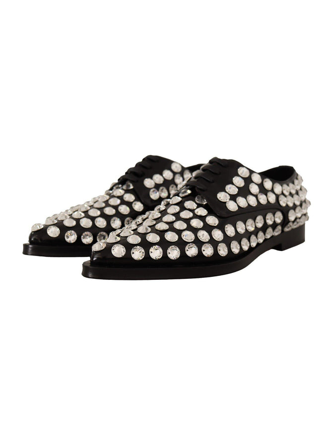 Dolce & Gabbana Black Leather Crystals Lace Up Formal Shoes - Ellie Belle