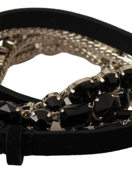Dolce & Gabbana Black Leather Crystals Waist Belt - Ellie Belle