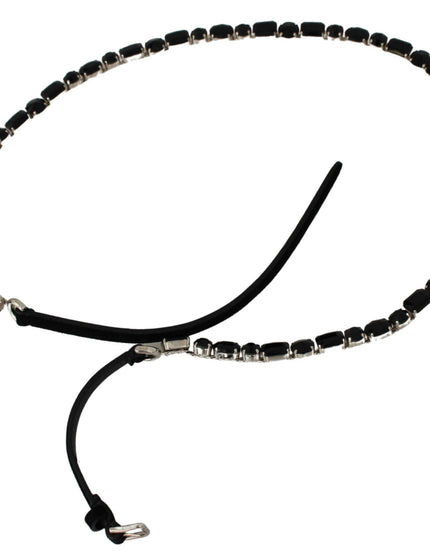 Dolce & Gabbana Black Leather Crystals Waist Belt - Ellie Belle