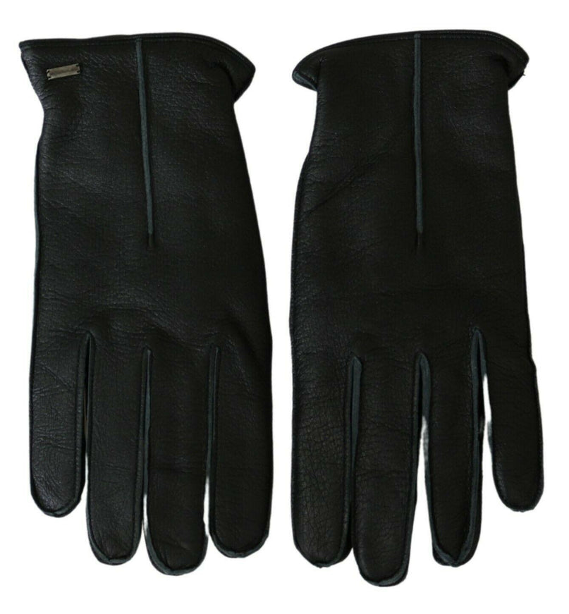 Dolce & Gabbana Black Leather Deer Skin Biker Mitten Gloves - Ellie Belle