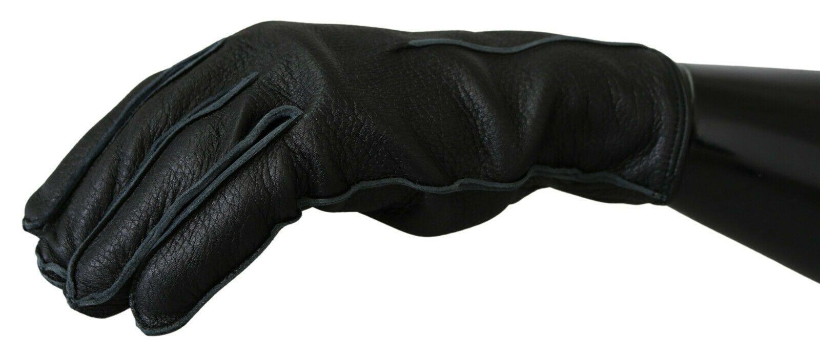 Dolce & Gabbana Black Leather Deer Skin Biker Mitten Gloves - Ellie Belle