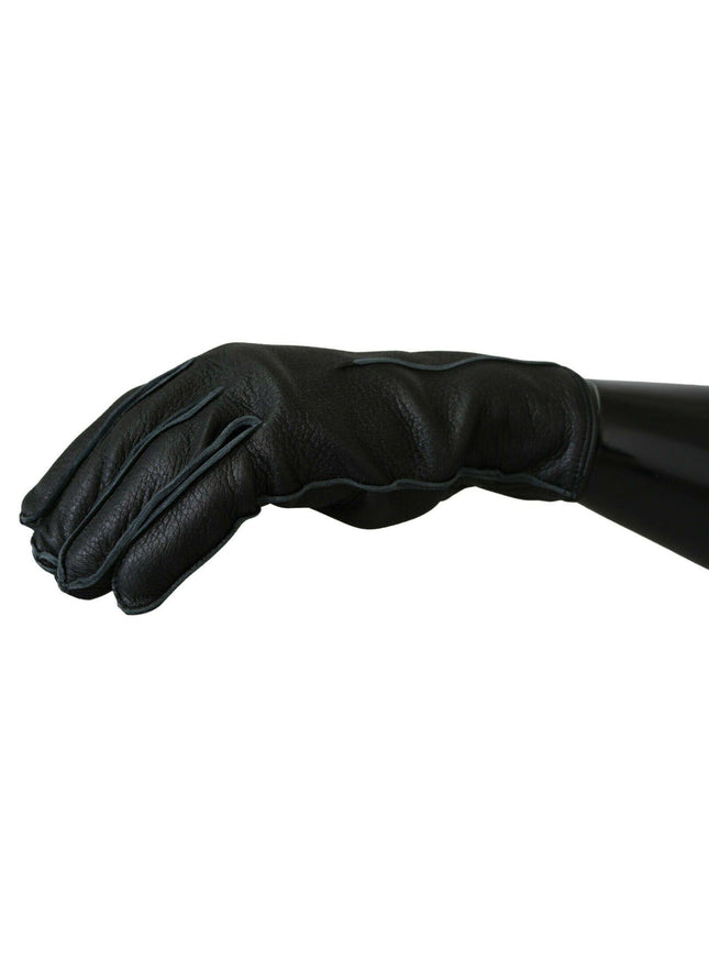 Dolce & Gabbana Black Leather Deer Skin Biker Mitten Gloves - Ellie Belle
