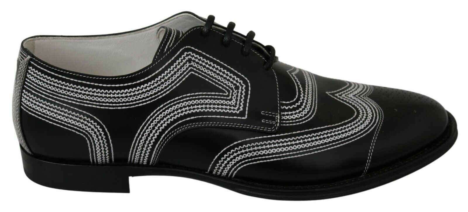 Dolce & Gabbana Black Leather Derby Formal White Lace Shoes - Ellie Belle