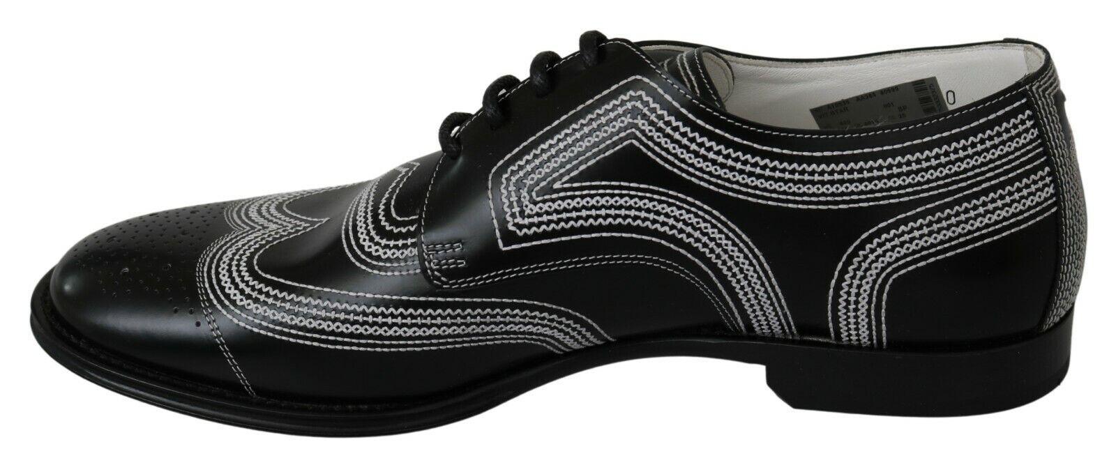 Dolce & Gabbana Black Leather Derby Formal White Lace Shoes - Ellie Belle