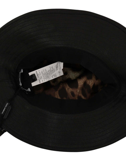 Dolce & Gabbana Black Leather DG Coin Crystal Wide Brim Hat - Ellie Belle