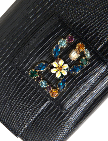 Dolce & Gabbana Black Leather DG Crystals Shoulder Crossbody Bag - Ellie Belle